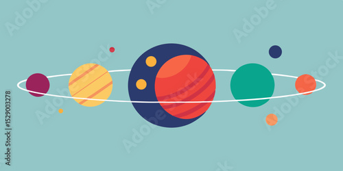 Informative Solar System Alignment in Flat Illustration with Orbit Paths Vector Illustration
