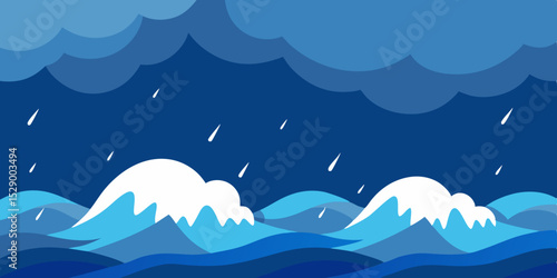 Turbulent Stormy Ocean Seascape Background with Dark Waves Vector Illustration