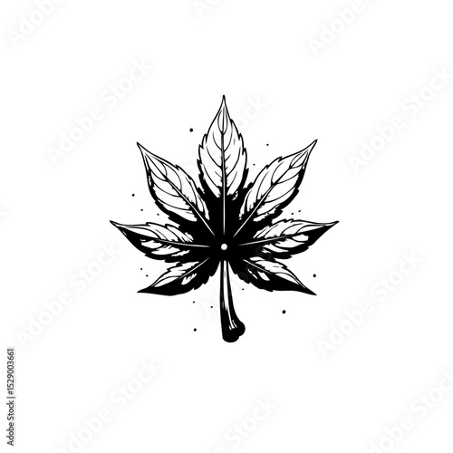 Stylized Cannabis Leaf Illustration: Black and White Minimalist Design for Modern Applications