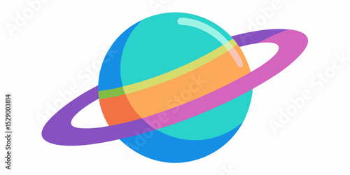 Luminous Vector Illustration of a Colorful Planet with Orbiting Rings Vector Illustration