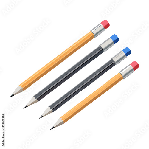 Wallpaper Mural Realistic Pencils With Rubber Eraser
 Torontodigital.ca