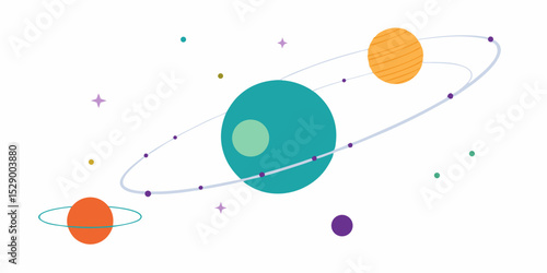 Simple Vector Planet System with Basic Orbit Paths and Stars Vector Illustration Background