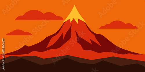 Dramatic Volcanic Landscape Background with Lava Flow and Ash Vector Illustration