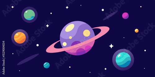 Enchanting Whimsical Galaxy Illustration Featuring Glowing Orbs and Stars Vector Illustration