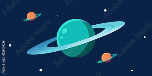 Dynamic Animated Planetary Rings Colliding with Orbiting Celestial Body Vector Illustration Background