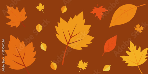 Vibrant Autumn Leaves Falling Landscape Background Vector Illustration