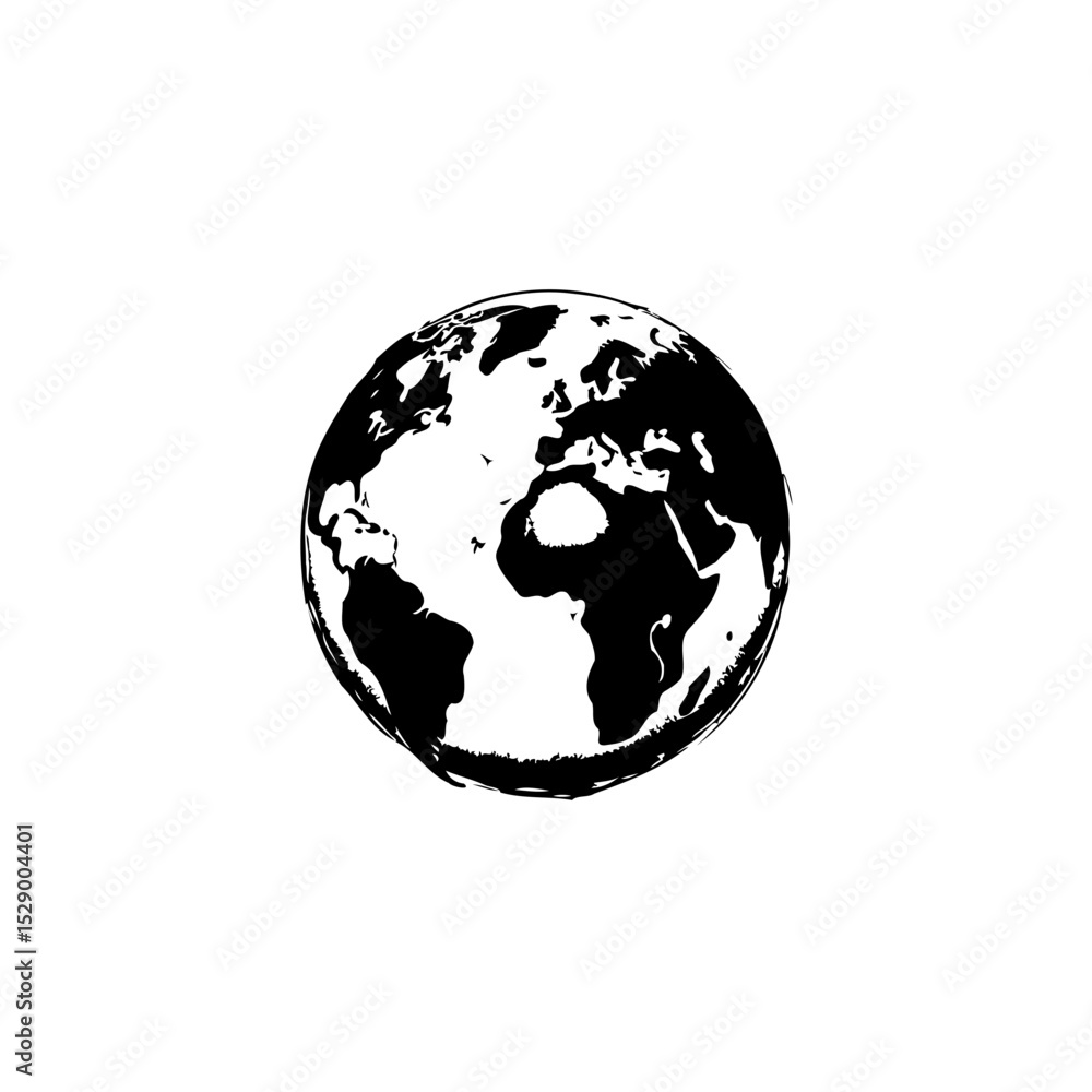 Obraz premium Elegant minimalist globe illustration emphasizing earth continents in monochrome style