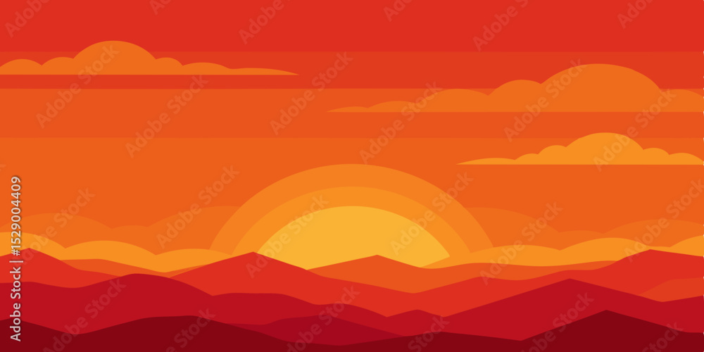 Vibrant Burning Sunset Sky Landscape Background with Fiery Clouds Vector Illustration Vibrant Burning Sunset Sky Landscape Background with Fiery Clouds Vector Illustration