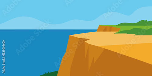 Dramatic Coastal Cliff Landscape Background with Ocean View Vector Illustration