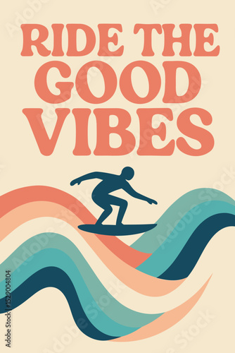 Retro Pastel Wave “Ride the Good Vibes” Surf Graphic Tee