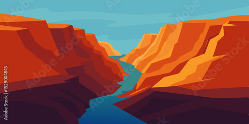 Dramatic Deep Canyon Landscape Background with Steep Walls Vector Illustration