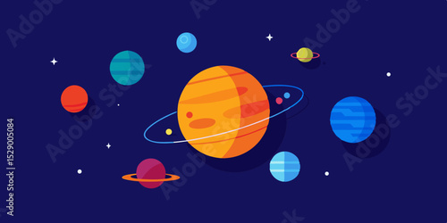 Modern Flat Design Solar System Layout with Clean Vector Style Vector Illustration