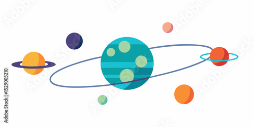 Simple Flat Icon Set of Planets with Orbit Lines Vector Illustration