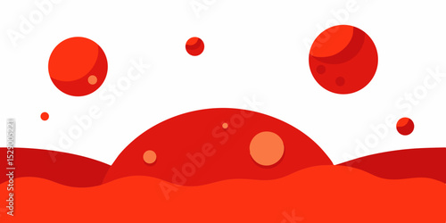Flat Mars Style Terrain with Red Skies and Distant Planets Vector Illustration Background