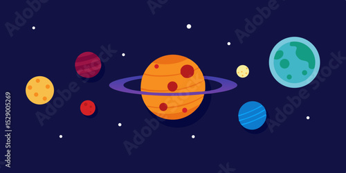Educational Flat UI Style Vector of Our Solar System Vector Illustration