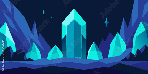 Glowing Cave Crystals Underground Fantasy Background Vector Illustration