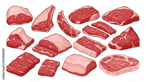 Delicious cuts of beef steak collection perfect for menus restaurant branding or butcher shop logos design