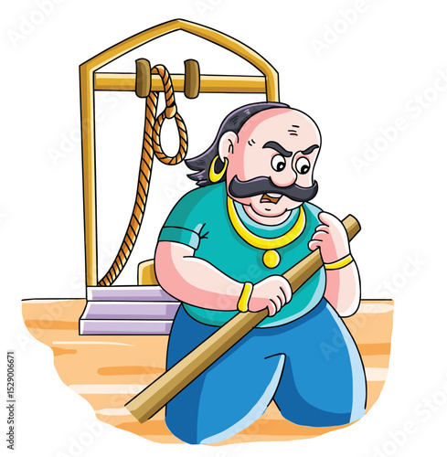 Cute cartoon hand drawn vector Indian executioner clipart.	