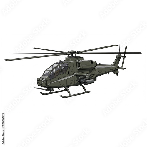 A detailed AH-64 Apache attack helicopter drawing, perfect for military aviation design projects, providing a high-quality scalable graphic for logos, branding, and educational materials.