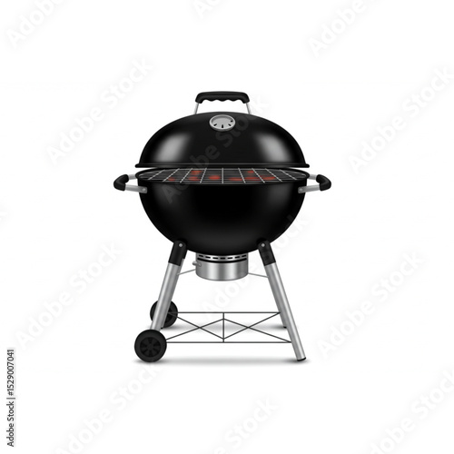 A high-quality Kettle Grill design perfect for BBQ season branding projects, food websites, or culinary illustrations needing a realistic charcoal barbecue graphic.