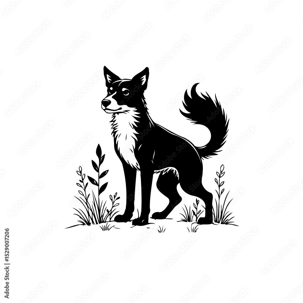 Obraz premium Elegant Black and White Illustration of a Border Collie in Natural Setting