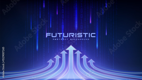 Abstract futuristic technology background with data streams and upward arrows.