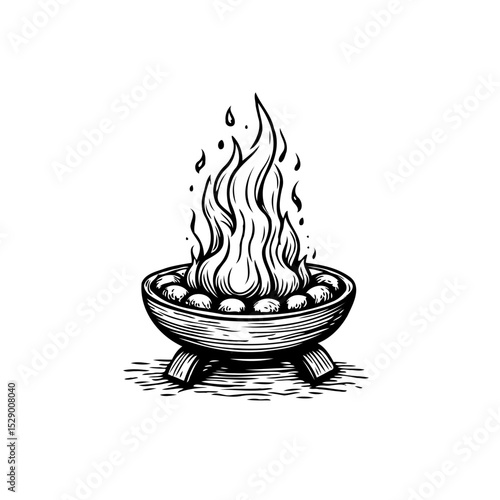 Captivating Hand-Drawn Illustration of a Brazier Ignited with Flaming Intensity