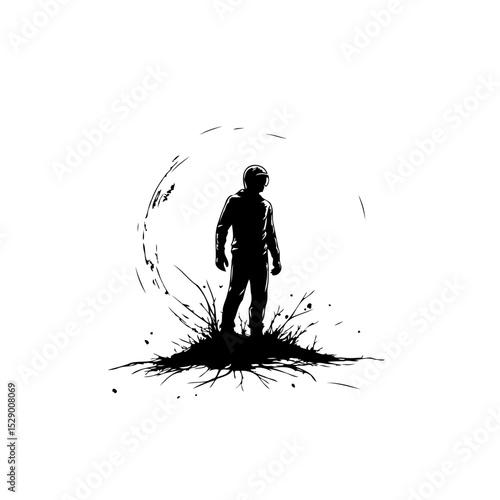 A solitary astronaut stands against the lunar backdrop, embodying exploration, isolated realm