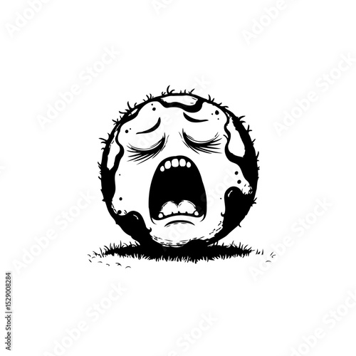 Distressed Earth Globe Cartoon Illustration: An Emotional Call for Environmental Awareness