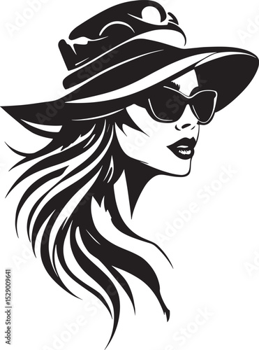 Glamorous Woman with Hat and Sunglasses Silhouette Fashionable Female Profile Vector Art Stylish Lady Graphic