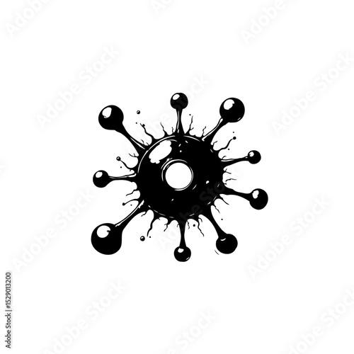 Black and White Ink Splatter Abstract Design on White Background Depicting Virus