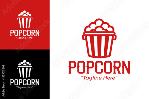 Creative Popcorn Logo Design in Red for Fast Food and Cinema Branding
