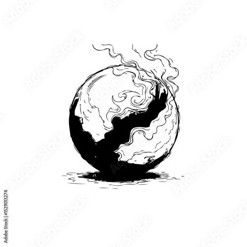 Abstract depiction of a world in peril, symbolizing environmental concerns and destruction