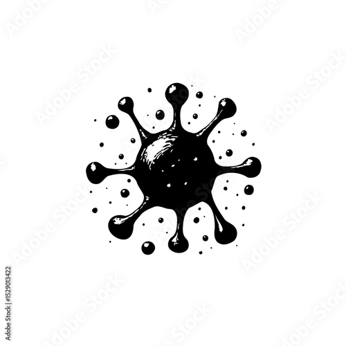 Monochrome illustration of virus or bacterium with spikes in a simplistic style