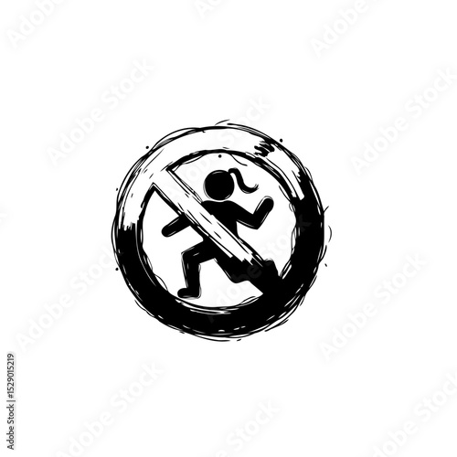 Prohibition Symbol: Grunge Style Sign Denoting No Running Icon Illustration