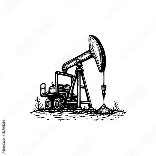 Illustration of an oil pump jack, an industrial machine extracting crude oil