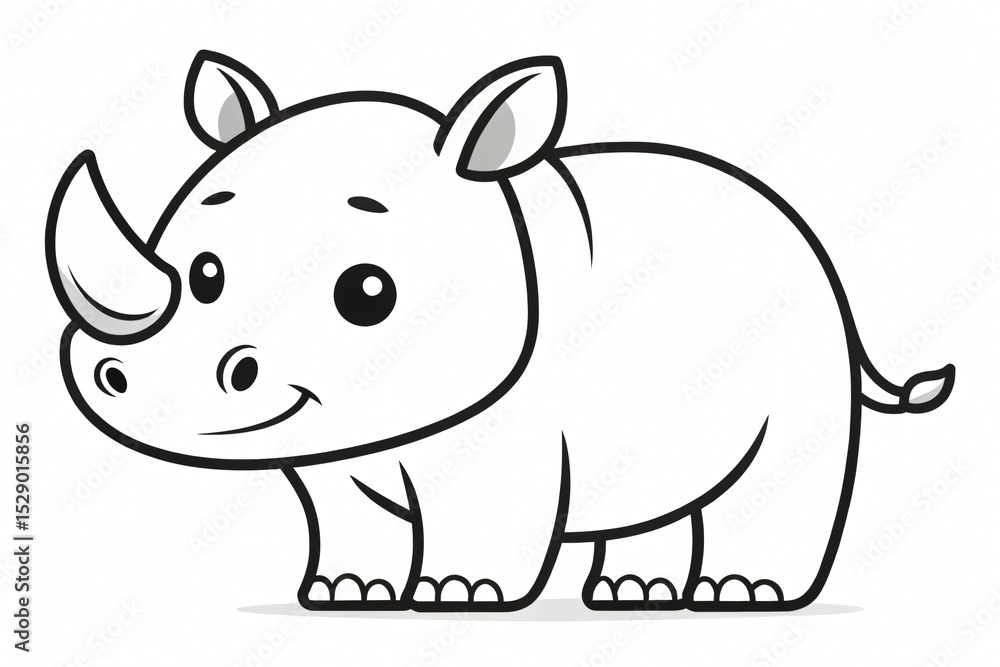 Fototapeta premium Adorable Cartoon Rhino Illustration Cute Baby Rhino Drawing Coloring Page Wildlife Animal