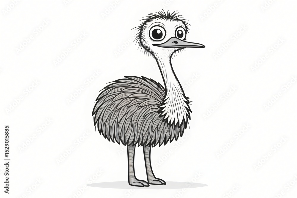 Fototapeta premium Adorable Cartoon Emu Illustration Grey Scaled Bird Character Design Wildlife Art