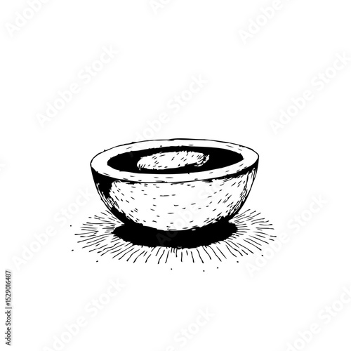 Photos Minimalist Hand-Drawn Sketch of a Bowl with Liquid and Decorative Shading
