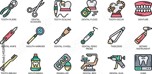 Comprehensive Guide to Dental Instruments Icons and Illustrations of Dentistry Tools