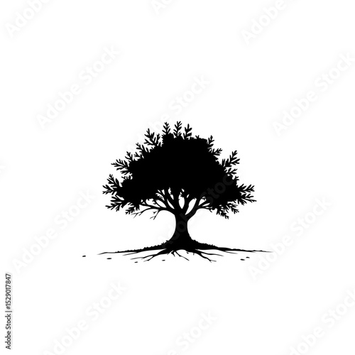 Monochrome tree silhouette: minimalist nature art for environmental awareness