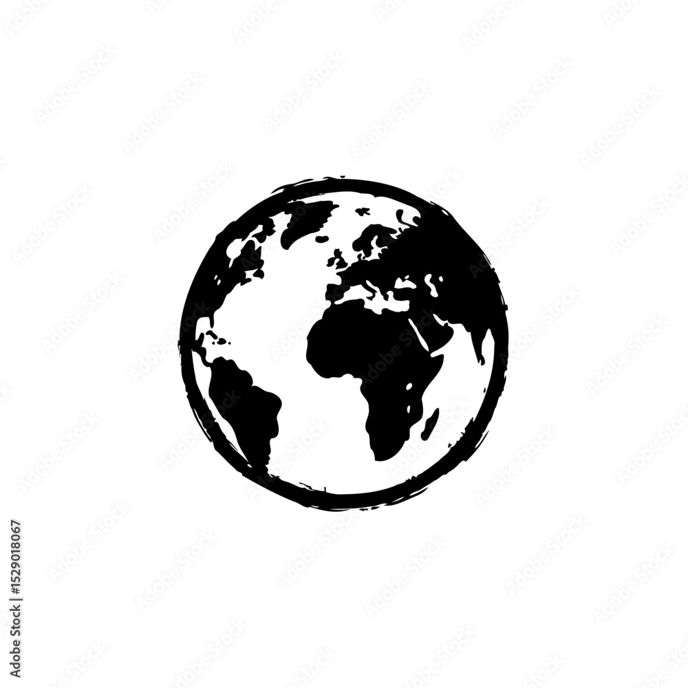 Obraz premium Minimalist Black and White Earth Globe Illustration with Brushstroke Texture