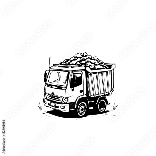 Monochrome dump truck illustration with cargo suitable for various design projects