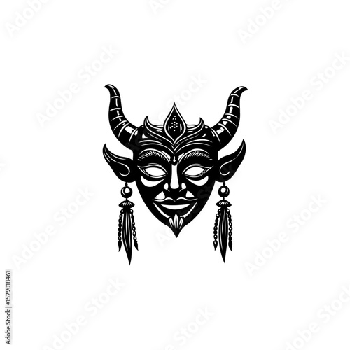 Stylized Black and White Devil Mask Illustration Depicting Power and Mysticism