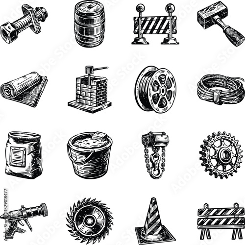 Collection of Vintage Style Construction Art Illustrations  

