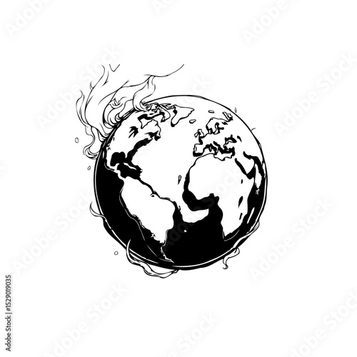 Conceptual Illustration: Earth on Fire, Symbolizing Global Warming and Environmental Crisis