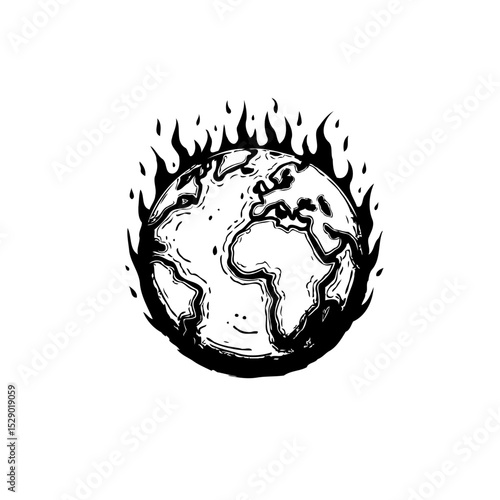 Burning planet illustration symbolizing climate change and environmental crisis alarm