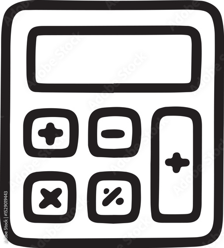 A simple hand-drawn calculator icon with basic math symbols like plus, minus, multiply, divide, and percent, representing finance, accounting, and business calculations. Perfect for educational, 