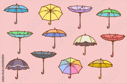 色々な傘のイラストセット／Various umbrella illustration set 