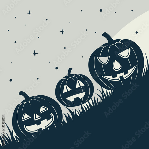 Silhouette of carved pumpkins lined up